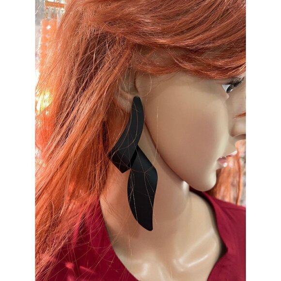 Large Big Black Earring statement bold chunky  studs Jet Pierced abstract - Picture 7 of 8